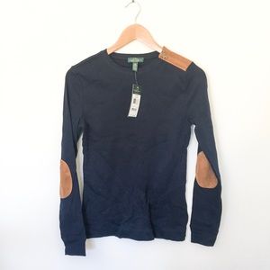 Ralph Lauren NWT long sleeve top suede pads sz S